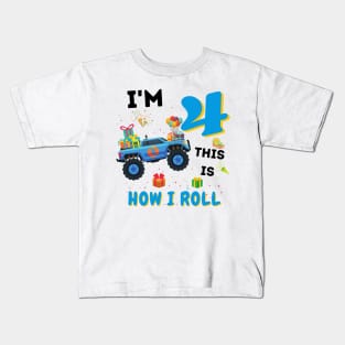 I'm 4 This Is How I Roll, 4 Year Old Boy Or Girl Monster Truck Gift Kids T-Shirt